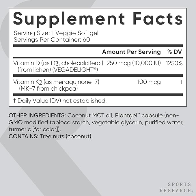 Sports Research® Vegan Supplements Pack - Vegan Omega-3 Fish Oil Alternative from Algae Oil + Vitamin D3 + K2 + Magnesium Glycinate