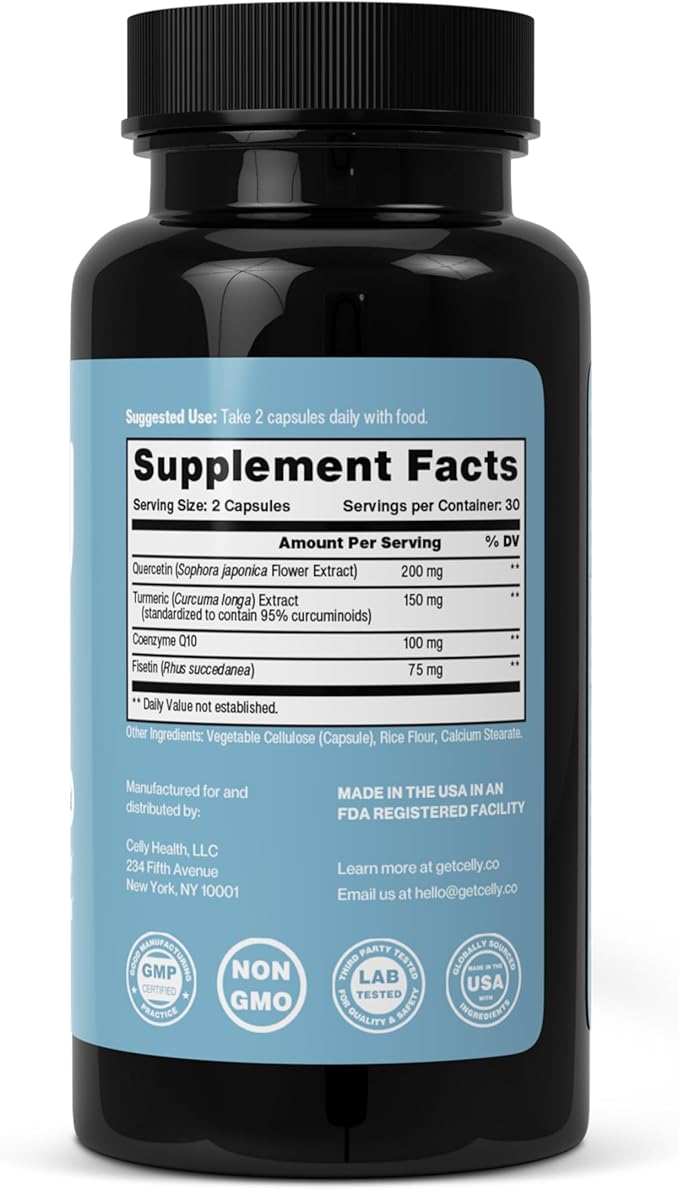 Celly Senolytic Complex | Longevity Supplement for Healthy Aging and Cellular Health with Quercetin and Fisetin | Targets Senescent Cells | 30 Servings | Non-GMO &amp 3rd Party Tested