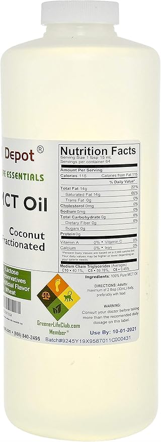 Coconut Oil - Fractionated - MCT (medium-chain triglycerides) - 5 x 1-Quart (32 oz) - liquid - Food Grade - Safety Sealed Resealable HDPE Container Microwave Safe (remove foil seal) Freezer Safe