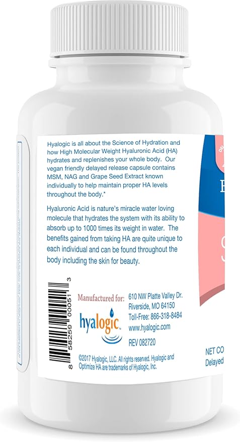 Hyalogic 120 Mg Hyaluronic Acid Delayed-Release Capsules – Skin Supplement w/Glucosamine MSM – Body Health Food Supplement w/Grape Seed Extract – Vegan &amp Non-GMO Dietary Supplements (30 Count)