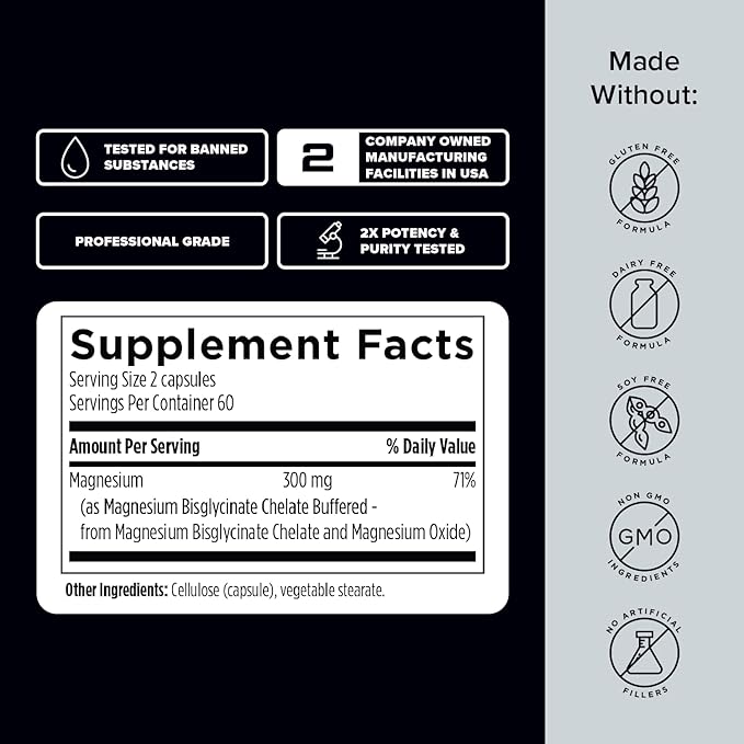 Designs for Sport Magnesium Glycinate - Magnesium Supplement to Support ATP Energy Muscle Recovery Bone Health &amp Heart Health - NSF Certified for Sport (120 Capsules)