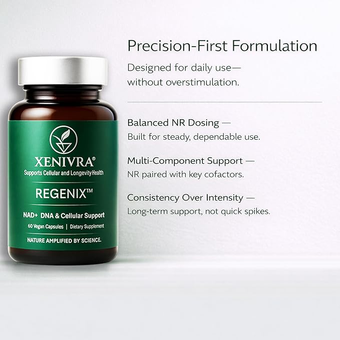 Xenivra Regenix™ NAD+ Supplement | NAD Booster with Nicotinamide Riboside (NR) | Cellular Energy &amp Healthy Aging | Resveratrol &amp CoQ10 | 60 Vegan Capsules