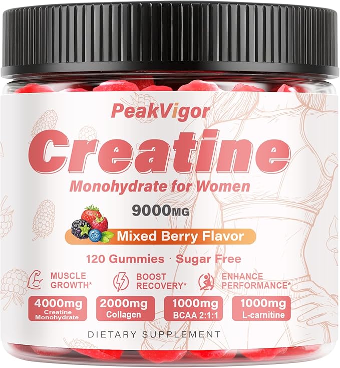 12 IN 1 Creatine Monohydrate Gummies Complex 9000mg for Women and MenCreatine Gummies for Women with L-CarnitineTaurineCollagenVitamin C&amp B12Sugar Free &amp Vegan120 GummyMixed Berry Flavo