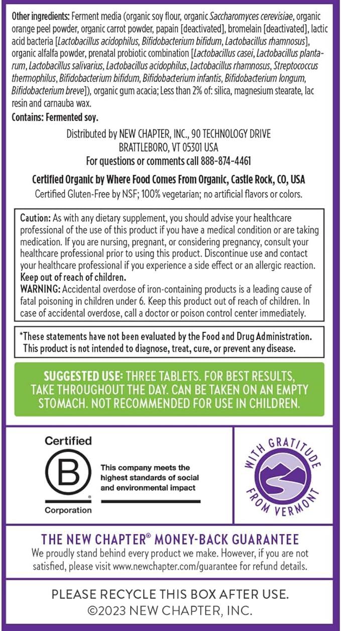 New Chapter Advanced Perfect Prenatal Vitamins 96ct Made with Organic Non-GMO Ingredients for Healthy Baby &amp Mom - Folate (Methylfolate) Whole-Food Fermented Iron Vitamin D3 + Ginger