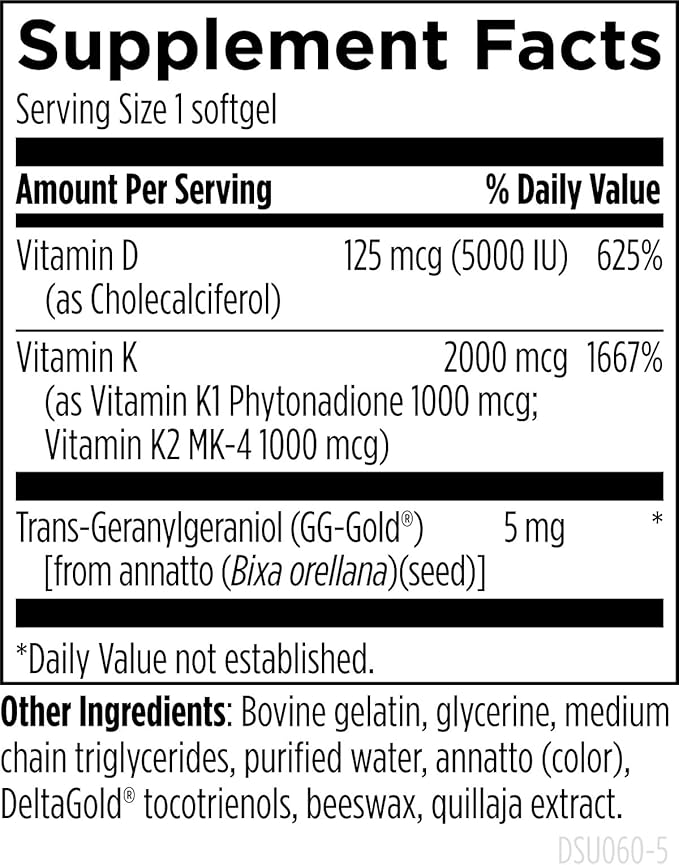 Designs for Health D-Evail Supreme - 5000 IU Vitamin D3 Supplement with VIT K (K1 K2 as MK-4) + GG - Bone Cardiovascular + Immune Support - Improved Bioavailability (60 Softgels)