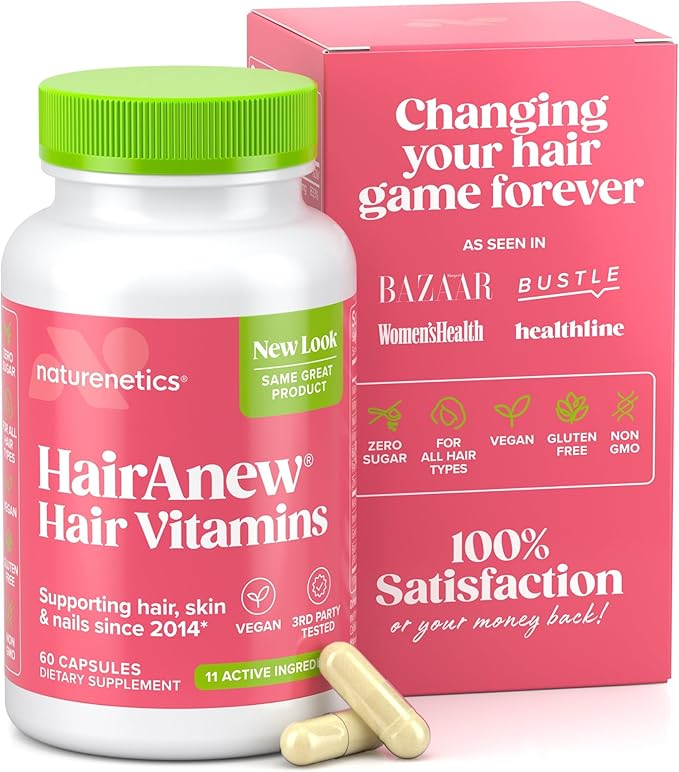 Hair Growth Vitamins for Women &amp Men for Faster Hair Growth Vegan 60 Capsules - 11 Ingredients &amp 5000mcg Biotin for Thicker Fuller Stronger Locks + Skin &amp Nail Health - Naturenetics Hair
