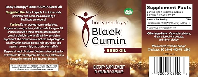 Body Ecology Black Cumin Seed Oil | Nutrient Rich Oil | Immune-Boosting Seed Oil | Non-GMO and Vegan | 90 Count