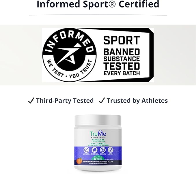 TruMe Informed Sport Certified BCAA EAA - Peach Banned Substance Tested Amino Acids | Electrolyte Hydration Recovery | 30 Servings