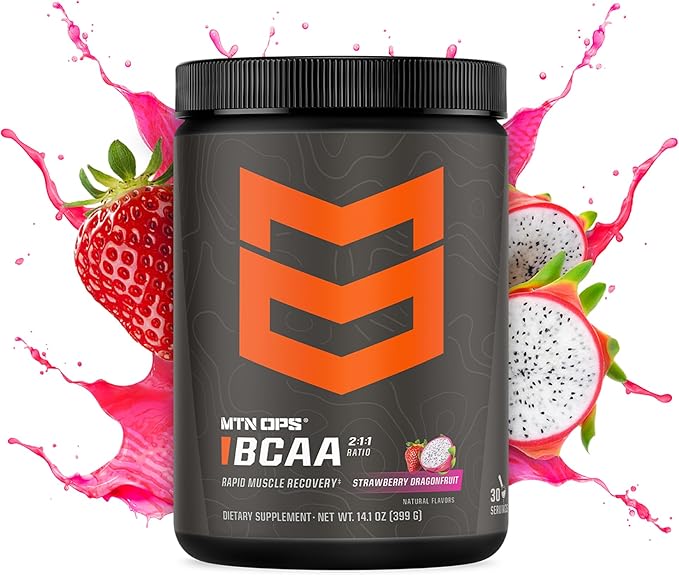 MTN OPS BCAA Powder 2:1:1 Amino Acids Supplement Powder for Rapid Muscle Recovery &amp Repair with Zero Sugar &amp Gluten Free - 30 Servings Strawberry Dragonfruit