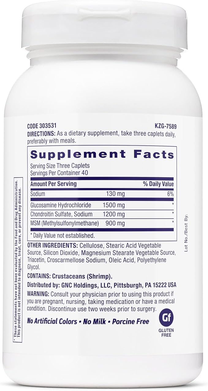 GNC TriFlex Joint Bone &amp Cartilage Health Supplement Clinical Strength Glucosamine &amp Chondroitin MSM Supports Mobility Flexibility &amp Comfort 120 Caplets