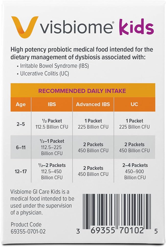 Visbiome® GI Care Kids - High Potency Probiotic for IBS &amp UC Symptoms - Wild Berry Flavor No Dyes- 225 Billion CFU Live Probiotics for Children Cold Chain Shipping 30 Packets