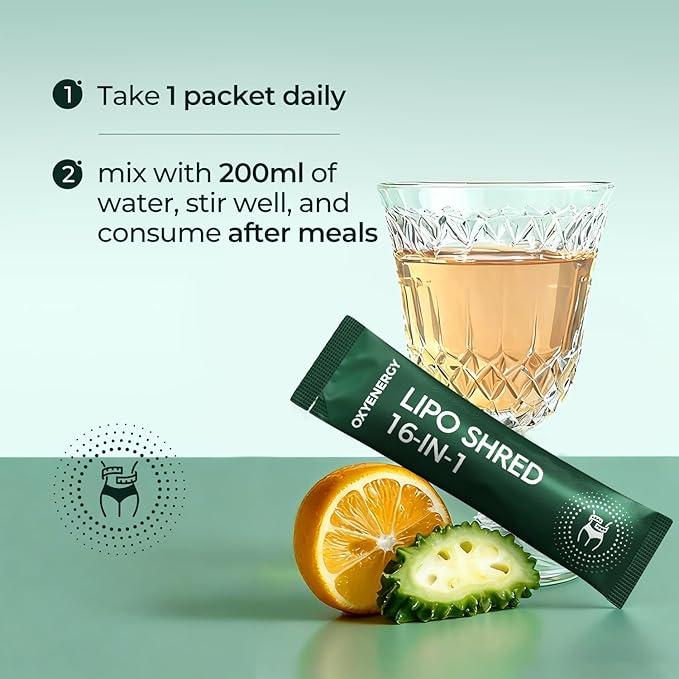 OxyEnergy LIPO Slash 16-in-1 Natural Weight Loss Supplement for Women and Men Supports Gut Health GLP-1 Activate &amp Weight Management Vegan Gluten-Free Non-GMO 30 Packets Orange Flavor
