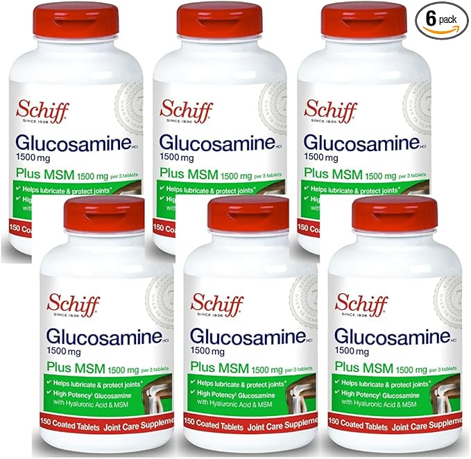 Schiff Glucosamine 1500mg Plus MSM and Hyaluronic Acid 150 tablets - Joint Supplement (Pack of 6)
