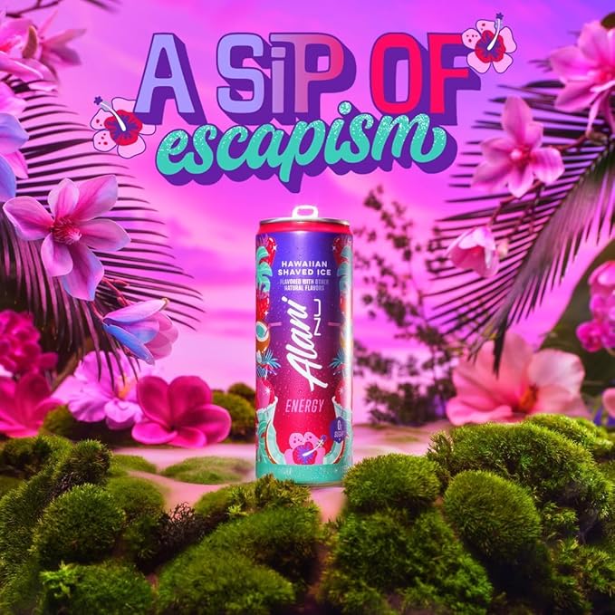Alani Energy Drinks Winter Wonderland Hawaian Shaved Ice Pink Slush Flavors - Variety Pack Sugar-Free Low-Calorie 12 fl oz (Pack of 6)
