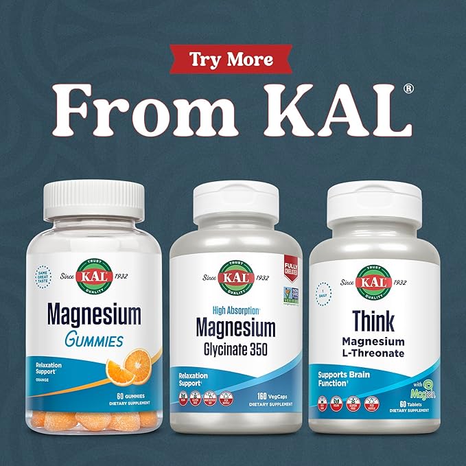KAL Magnesium Glycinate Capsules Fully Chelated Magnesium Bisglycinate High Absorption Magnesium Supplement Healthy Bones Muscle Relaxation and Stress Support Non-GMO 160 count