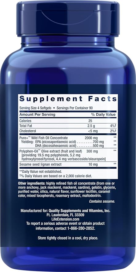 Life Extension Super Omega-3 360 Softgels (Pack of 2) Easy to Swallow EPA/DHA Omega3 Fish Oil Sesame Lignans &amp Olive Extract