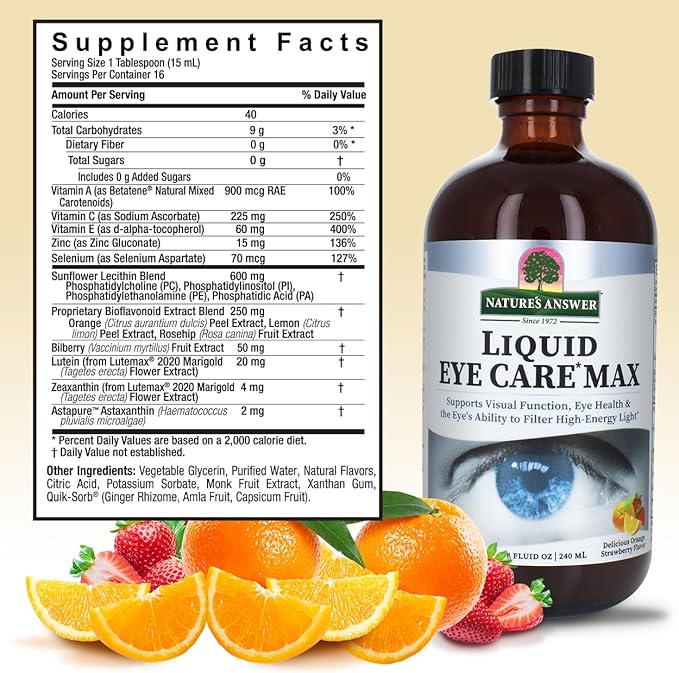Nature's Answer Liquid Eye Care Max 8 Ounce Liquid Supplement | Supports Visual Function | Non-GMO | Gluten Free | Vegetarian | Made in The USA | Great Tasting