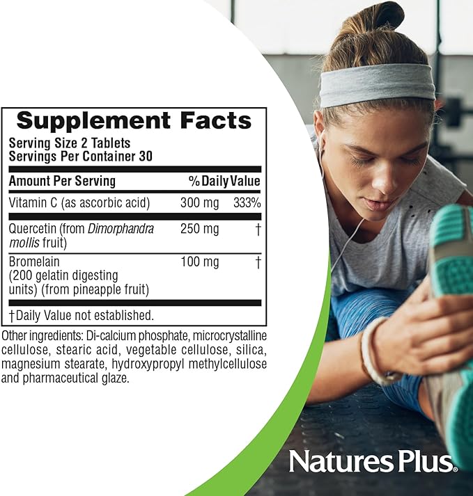 NaturesPlus Quercetin Plus with Vitamin C &amp Bromelain - 90 Vegetarian Tablets - Allergy Relief Supplement - Immune Antioxidant &amp Anti-Inflammatory Support - Gluten Free - 45 Servings