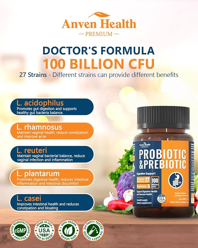 Total Gut Health Boost Bundle: Digestive Enzymes + 100 Billion Probiotics for Men &amp Women – Bloating Digestive Relief &amp Immune Support
