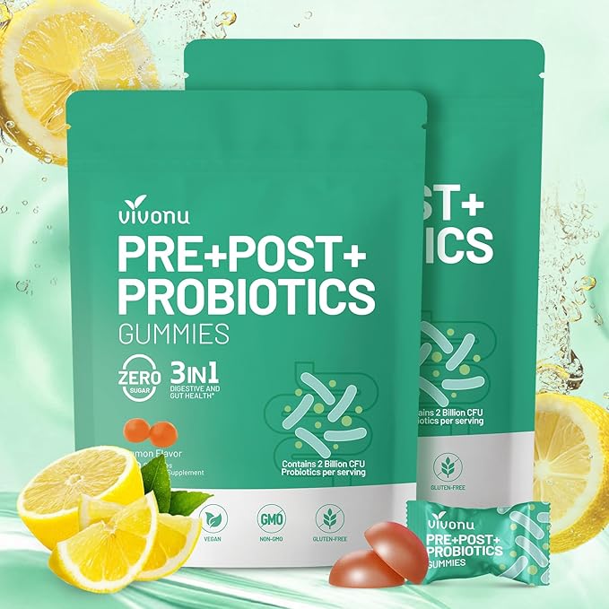 VivoNu Probiotics for Digestive Health Gummies 3 in 1 Intestinal Digestion Contains 2 Billion CFU Probiotic Zinc Magnesium and Vitamin D3 Men's Probiotics for Women Non GMO (120Gummy/2Pack)
