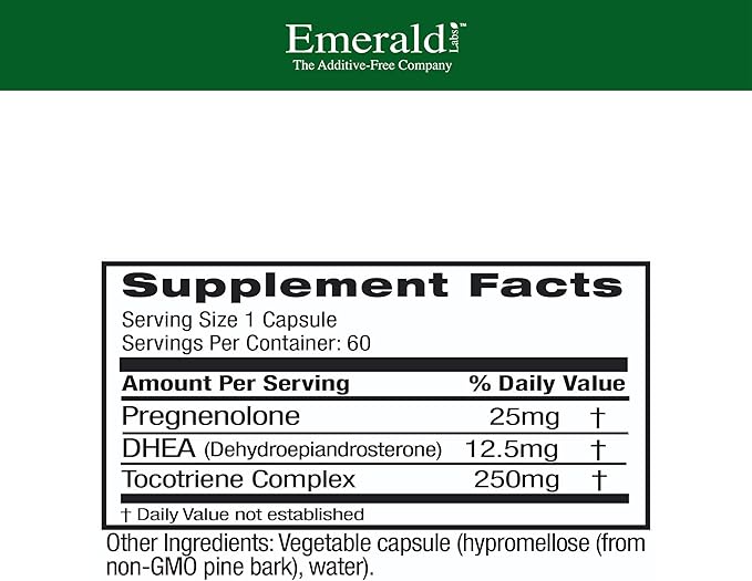 Emerald Labs DHEA 25mg - Adrenal Support Supplement to Help Hormone Balance* - Includes DHEA - Gluten-Free - 60 Vegetable Capsules (30-Day Supply) (Pack of 2)