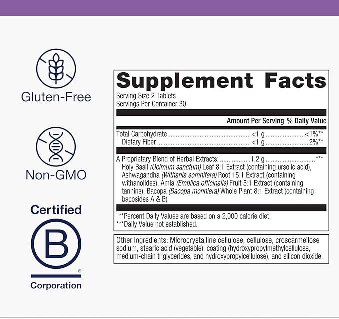 Metagenics Exhilarin - Energy &amp Stress Tolerance Support Supplement* - with Ashwagandha Holy Basil Amla &amp Bacopa - Ayurvedic Adaptogenic Blend for Calm Focus &amp Adrenal Health* - 60 Table