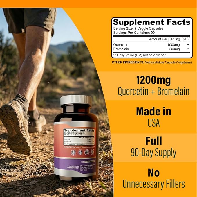 Smart Nutra Labs Quercetin with Bromelain- 180 Count 1200mg Serving- Supports Immune Health &amp Energy- Vegan Friendly Non-GMO Gluten Free Capsules