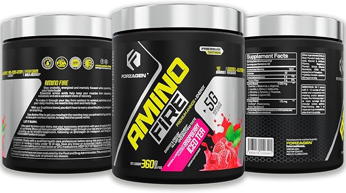 Forzagen Amino Fire | Essential Amino Energy Powder for Pre-Workout | BCAA Energy Boost &amp Muscle Recovery Drink Mix Enhance Focus &amp Concentration Dietary Supplement | Raspberry Ice Tea 40 S