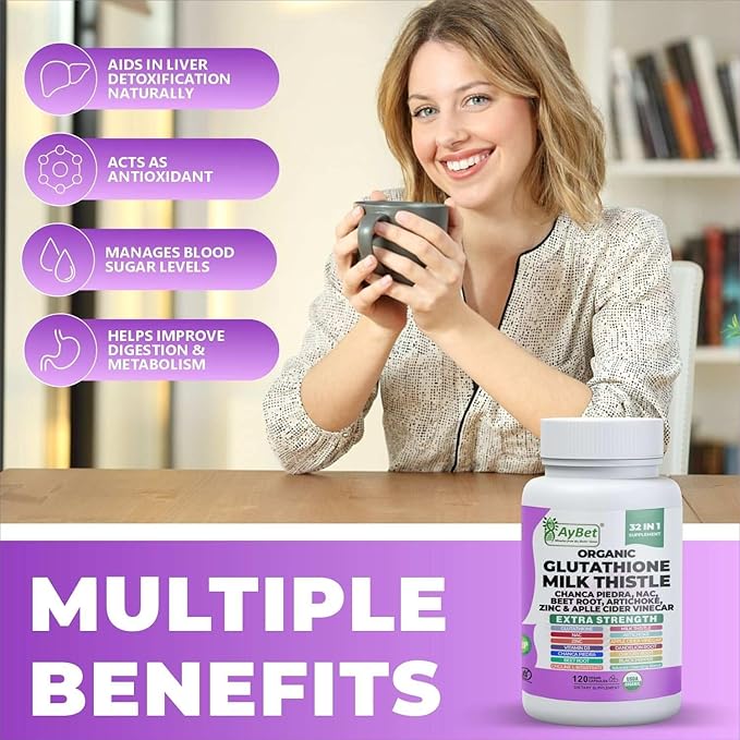 Glutathione NAC Milk Thistle Supplement | Liver Health Support | 32-in-1 Herbal Antioxidant Formula with Chanca Piedra Turmeric Dandelion Root Beet Root &amp Zinc | Halal Vegan Organic Daily Welln