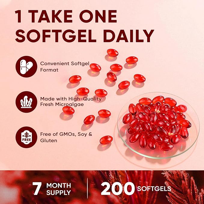 Rovina Astaxanthin Astaxanthin 12mg Antioxidant Supplement for Daily Wellness Immune Eye &amp Skin Support Non-GMO Gluten Free - 200 Softgels (1)