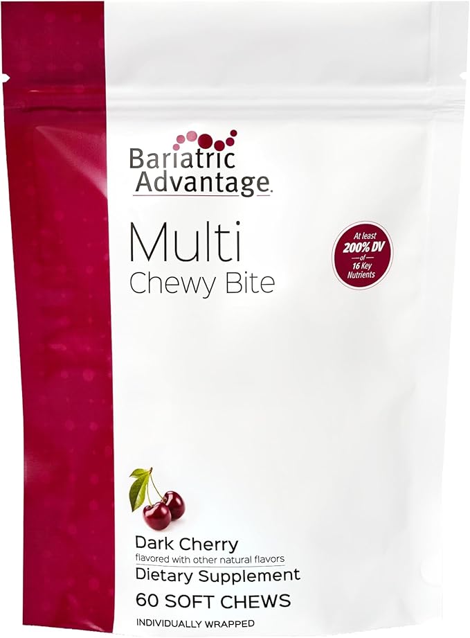 Bariatric Advantage Multi Chewy Bite - Soft Chew Multivitamin for Bariatric Surgery Patients - Chewable Multivitamin with Folic Acid Vitamin D3 &amp More - Dark Cherry Flavor - 60 Count