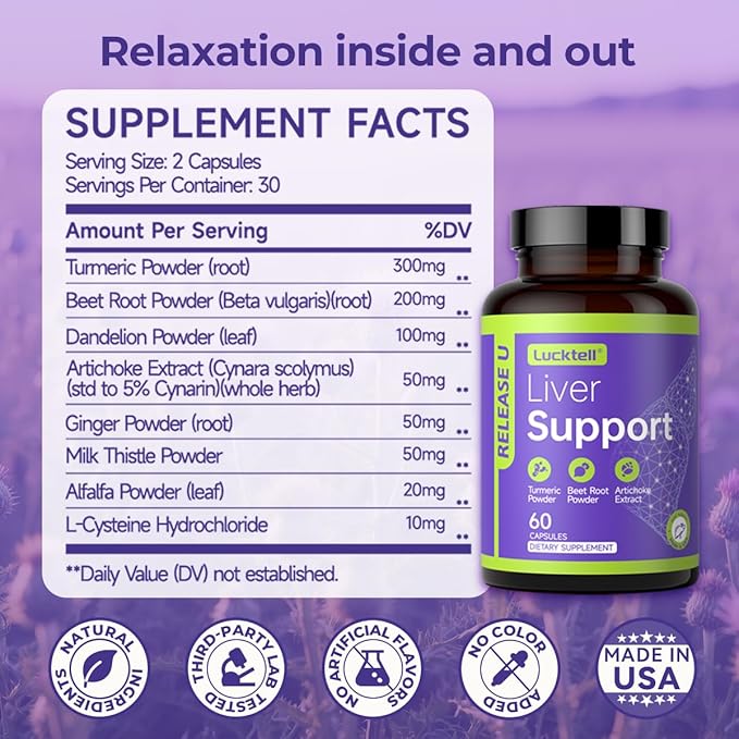 Liver Support Supplement – Liver Cleanse Detox &amp Repair with Milk Thistle Turmeric Dandelion &amp Artichoke Support | 7-in-1 Herbal Formula Protect Liver | 60 Capsules 30-Day Supply Made in U