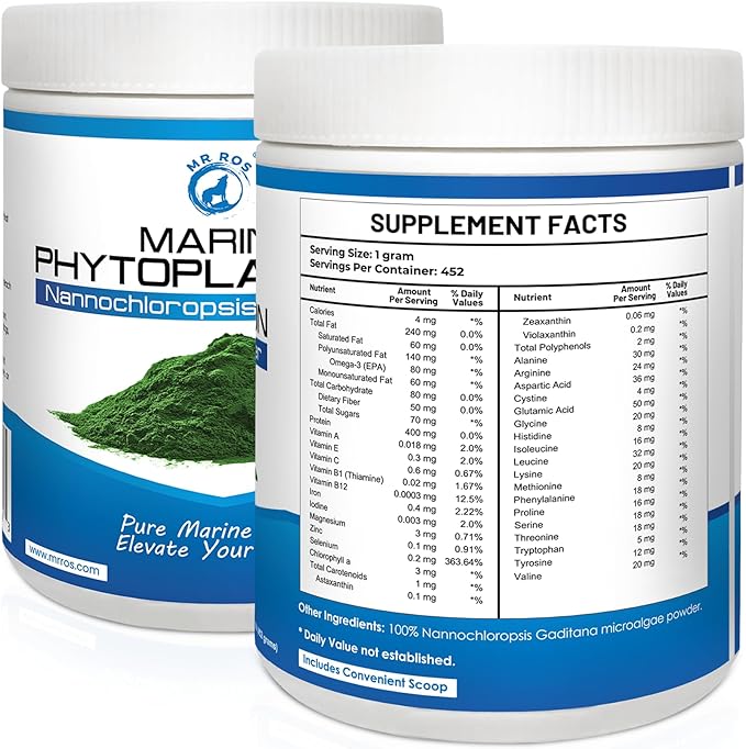 Marine Super Greens Powder for Dogs &amp Humans – Pure Phytoplankton Omega-3 EPA Antioxidants Protein Vitamins &amp Minerals – Skin Coat Vitality &amp Immune Support – 1 lb Bulk
