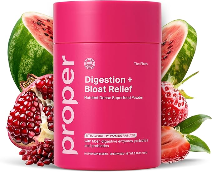 Proper The Pinks Digestion and Bloat Relief. Drink Mix with Gut Health Probiotics Prebiotics Beet Root &amp Enzymes for Digestive Support. Bloating and Microbiome Supplement for Women and Men