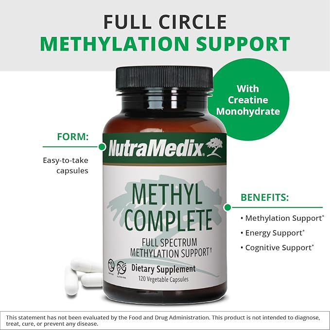 NutraMedix Methyl Complete - Complete Methylation &amp Energy Support Capsules - Vitamin B2 B6 B12 &amp Folate - with Creatine Monohydrate &amp Betaine Anhydrous (120 Count)