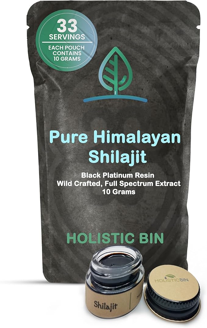 Holistic Bin Shilajit Resin - Himalayan Fulvic &amp Trace - Black Platinum Resin - Shilajit Extract - Mix Into Liquids - Serving Spoon Included - 10g