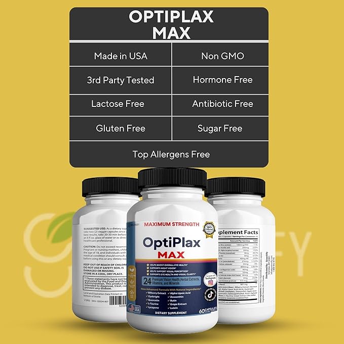 OptiPlax Max Vision Support Supplement 24 Premium Herbal Extracts Vitamins &amp Minerals 60 Capsules (5)
