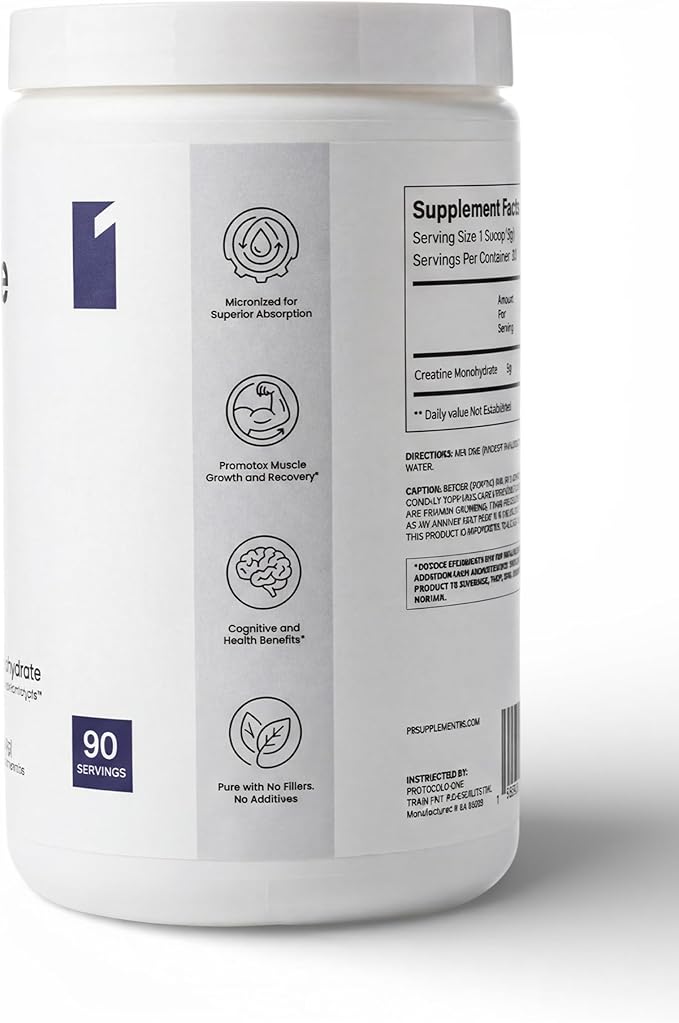 Protocol One Ultra-Micronized Creatine Monohydrate Powder | 450g 90 Servings | Muscle Strength Power &amp Recovery | Cognitive Focus &amp Mental Energy Support | Pure Unflavored