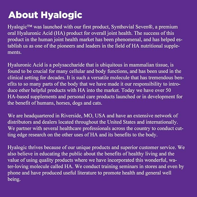 Hyalogic Synthovial Seven Hyaluronic Acid Liquid &amp Resveratrol Capsules - HA Joint Support - Vegan - 1 oz
