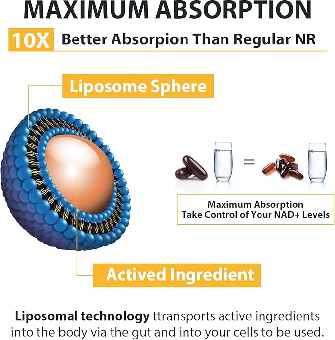 Orgabay Liposomal Nicotinamide Riboside 2000 MG with TMG and Pterostilbene Similar to NMN Supplements Boost NAD+ Metabolism Booster Support Healthy Aging60 Count