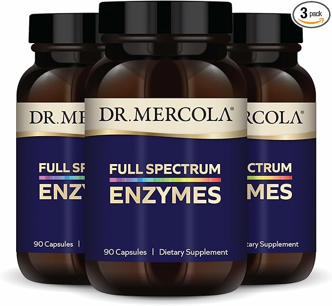 Dr. Mercola Full Spectrum Enzymes - 22 Different Enzymes - Supports Digestive &amp Immune Health - Helps Digest Carbohydrates Fats &amp Proteins - Non-GMO Gluten-Free &amp Soy-Free - 90 Capsules