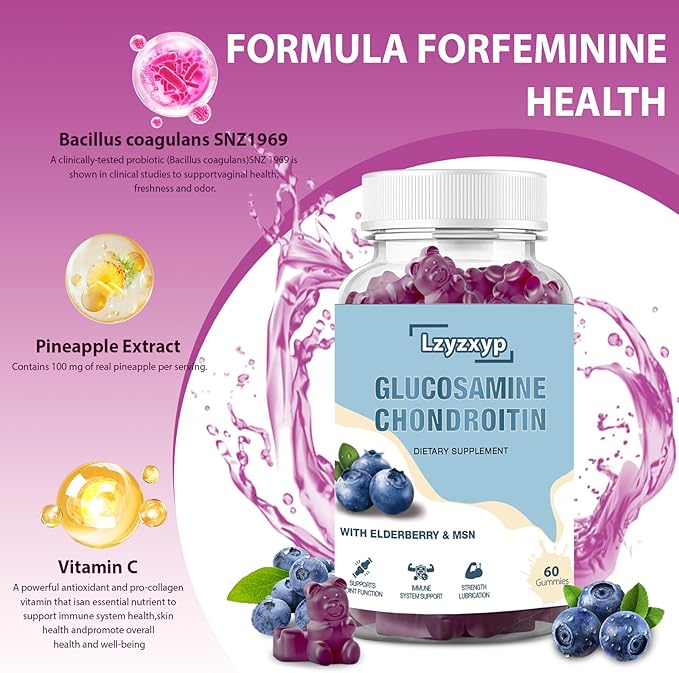 2Packs 3000mg Glucosamine Chondroitin Gummies with MSM &amp Elderberry - Extra Strength Antioxidant Immune Support Supplement Joint Health Flexibility for Adults Men &amp Women 120Cts (2)
