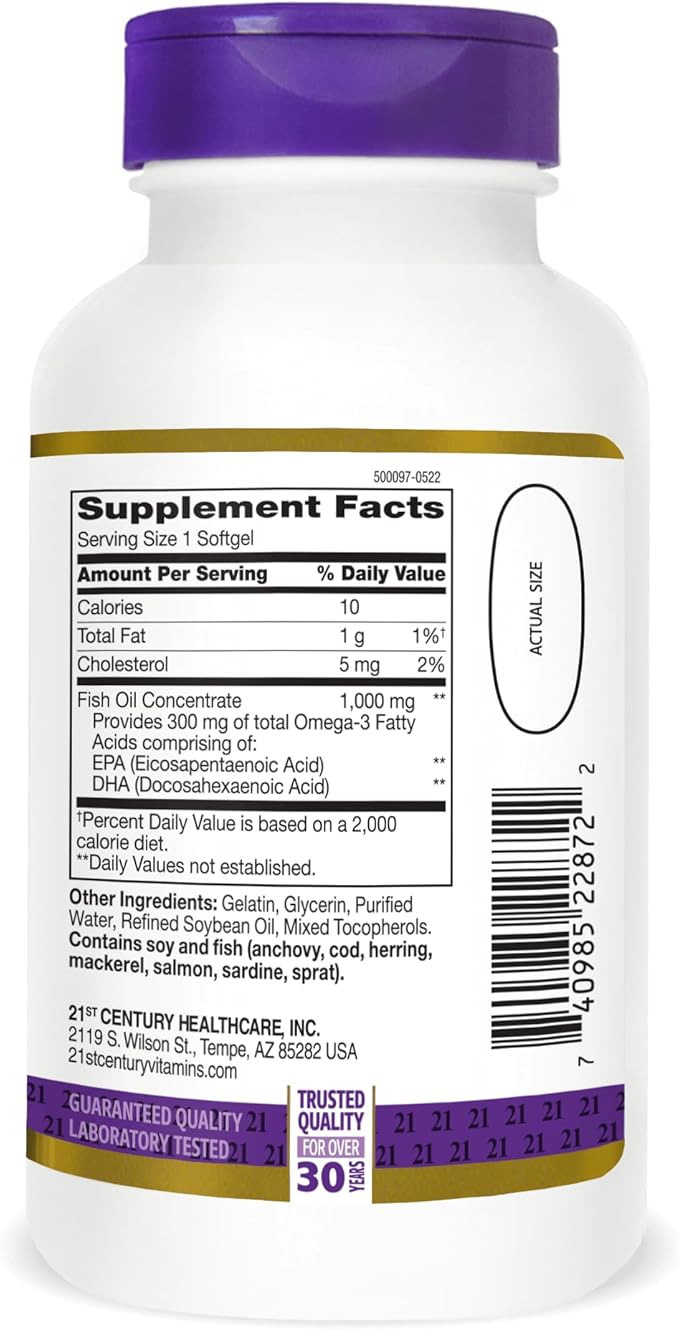 21st Century Omega-3 Fish Oil 1000 mg Softgels 120 Soft Gels (Pack of 12)