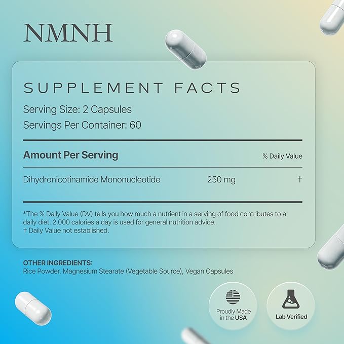 Prime Powders NMNH: Dihydronicotinamide Mononucleotide (120 Capsules) NAD+ Support NR NAD Supplement