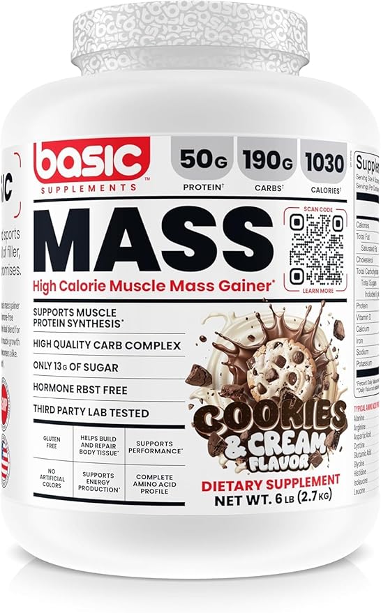 Mass Gainer Protein Powder Supports Muscle Growth &amp Recovery 50g Protein 190g Carbs 1030 Calories Gluten-Free RBST-Free No Artificial Colors