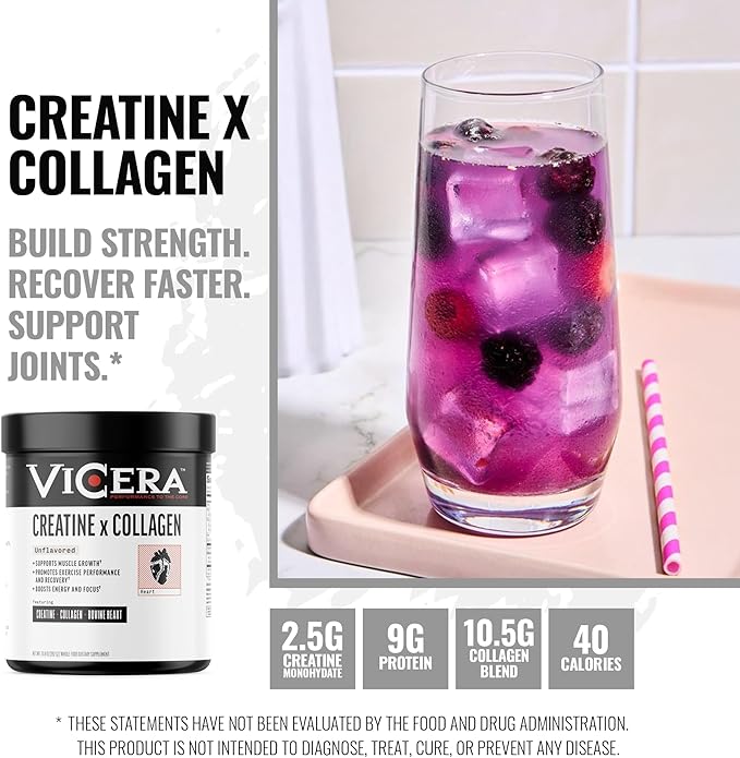 Creatine + Collagen Powder Unflavored Creatine Monohydrate and Collagen Supplement with Probiotics Gluten Free Non GMO Easy to Digest Formula 30 Servings 13.8 Oz
