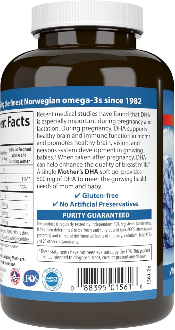 Carlson - Mother's DHA 500 mg DHA Prenatal Support Fetal Development &amp Immune Health 120 Softgels