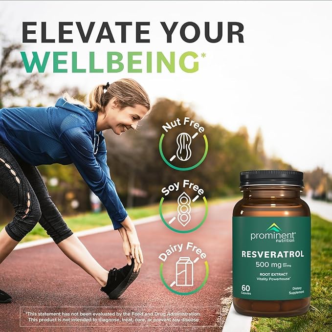 Prominent Nutrition Resveratrol Supplement Anti-Aging and Immune Support 98% Pure Trans-Resveratrol Supplement 500 mg 30 Day Supply - 2 Pack