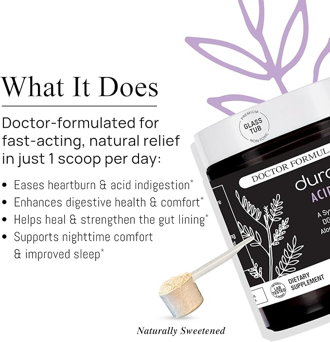 Durable Acid Relief – DGL &amp Aloe Vera – Supports Occasional Heartburn Indigestion &amp Reflux – Gut &amp Digestive Health – Doctor Formulated Vegan Non-GMO Made in USA – Powder 90 Servings