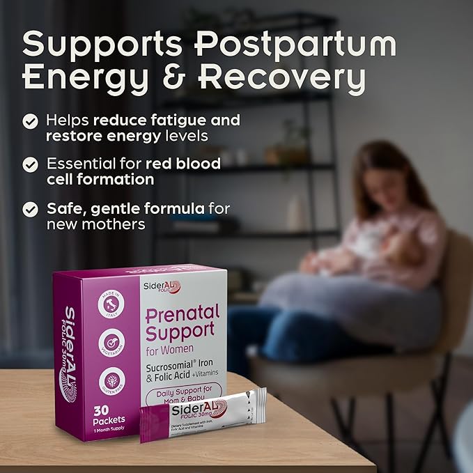 SiderAL Prenatal Vitamins for Women | Clinically Proven Iron Supplement for Women with Folic Acid Vitamin C D B6 &amp B12 | Trusted Multivitamin for Pregnancy &amp Energy Support | 30 Powder Sti